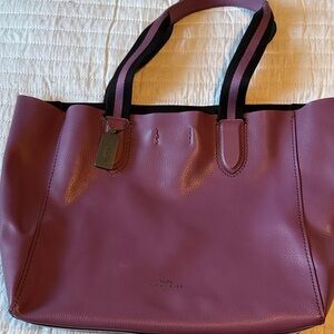 Coach Plum Leather Tote with Striped Shoulder Straps
